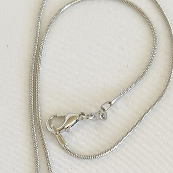 PRADA Triangle Logo Pink Silver Pendant Stamped Necklace Charm Snake Chain - Picture 8 of 12